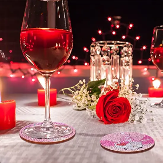 8 Pieces Valentines Day Diamond Paintings Coasters Diamond Painting Coasters with Iron Holder, DIY Gnome Diamond Painting Kit for Adults & Kids Diamond Art Craft Supplies Valentines Decorations {4}