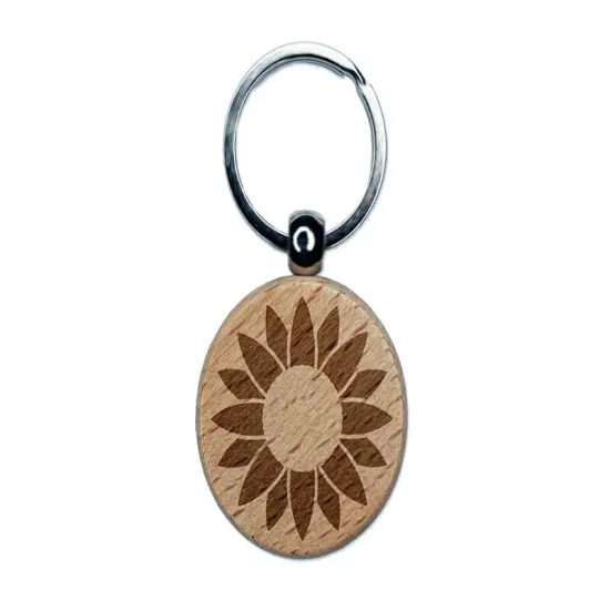 Summer Sunflower Monogram Center Engraved Wood Round Keychain Tag Charm {1}
