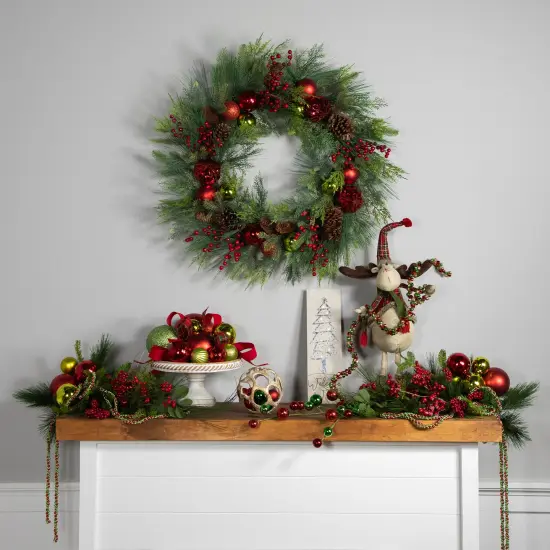 Northlight Real Touch&trade; Berries, Pinecones and Ornaments Artificial Christmas Wreath - 36" - Unlit Green {3}