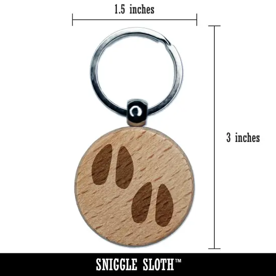 Deer Tracks Footprints Engraved Wood Round Keychain Tag Charm {2}