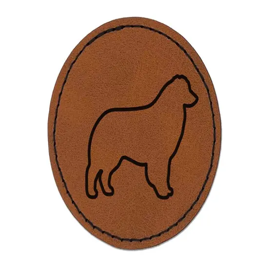 Australian Shepherd Dog Aussie Outline Round Iron-On Engraved Faux Leather Patch Applique - 2.5" Brown {1}