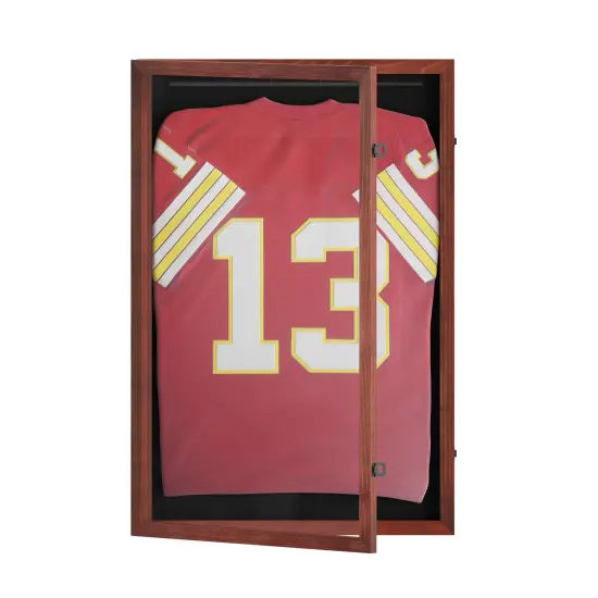 HBCY Creations Jersey Display Case - Solid Wood with UV Treated Acrylic Window - Anti-Theft Lock with 2 Keys - For All Types of Jerseys Mahogany {1}