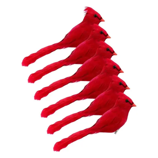 Lifelike Cardinal with Clips Christmas Tree Ornament Artificial Red Bird {2}