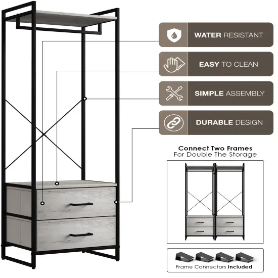 Sorbus Clothing Rack with Drawers - Clothes Stand Dresser - Wood Top, Steel Frame, & Fabric Drawers - Tall Closet Storage Organizer - Garment Rack for Hanging Shirts, Dresses, & Jackets Rustic beige {4}