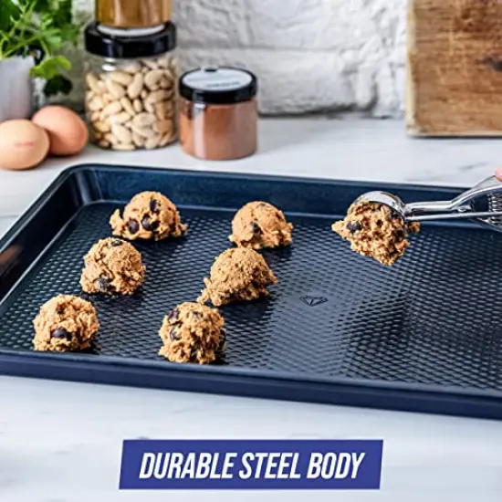 Bakeware Diamond Infused Ceramic Nonstick, 18" x 13" Half Cookie Sheet Baking Pan, Dishwasher and Freezer Safe, PFAS-Free, Blue {5}