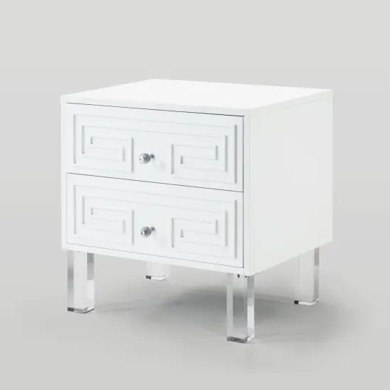 Isobel Modern Greek Key Lacquered Lucite Leg Side/Accent Table /Nightstand White {4}