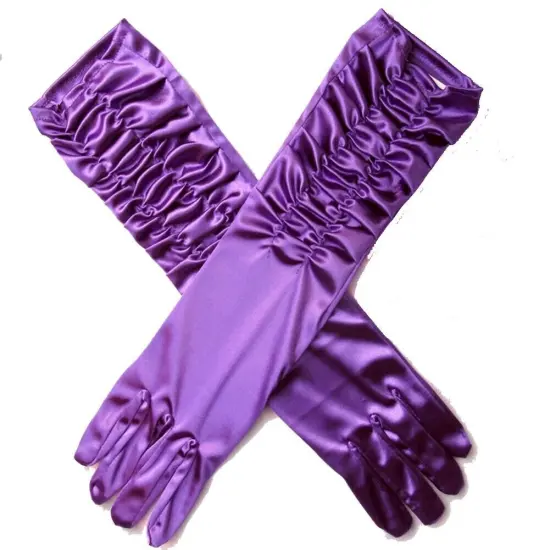 Women's Satin Long Sleeve Bridal Party Gloves for Wedding Costume Purple {1}