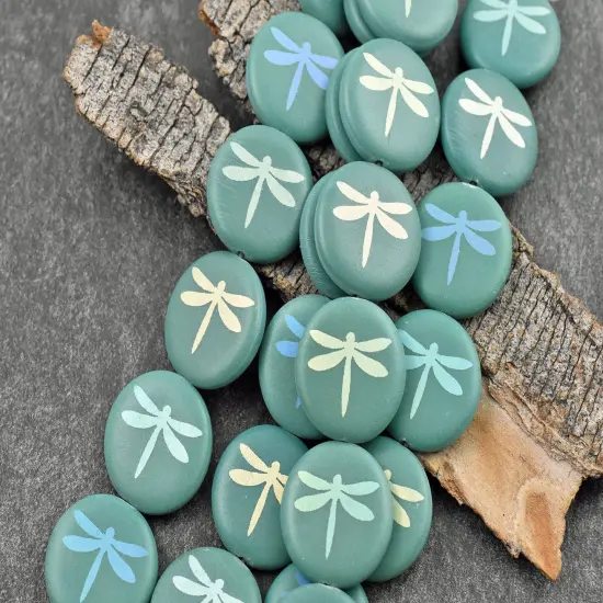*8* 17mm Opaque Turquoise AB Laser Tattoo Dragonfly Coin Beads {2}