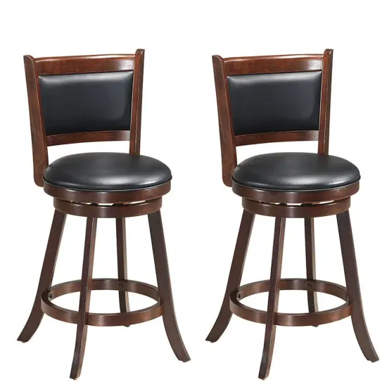 2 Pieces 24 Inches Swivel Counter Stool Dining Chair Upholstered Seat Black {7}