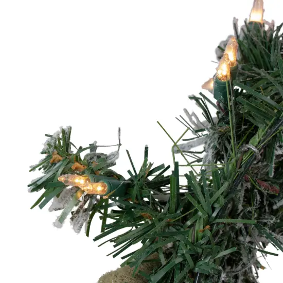 Northlight Pre-lit Heavily Flocked Pine Artificial Christmas Wreath - 24" - Clear Lights Green {4}