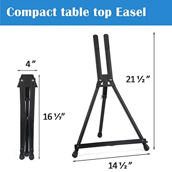 Aluminum 15" to 21" Tabletop Easel Display, Black Tripod with Rubber Feet, Holds Canvas, Paintings, Books, Photos, Signs {6}