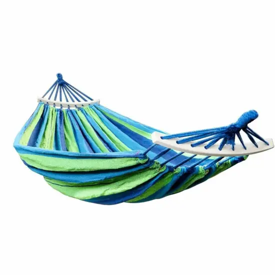 Portable Premium Canvas Hammock for Outdoor Camping Blue w/ rod {1}
