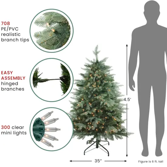 Northlight Real Touch&trade;️ Pre-Lit Medium Washington Frasier Fir Artificial Christmas Tree - 4.5' - Clear Lights Green {5}
