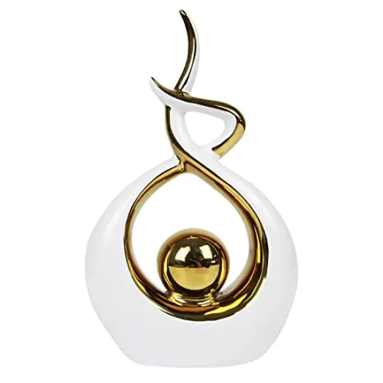 1 Pack Home Decor Modern Abstract Art Ceramic Statue Table Decorations for Dining Room Living Room Office Centerpiece (White and Gold, Small) {2}