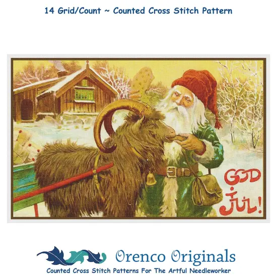 Elf Ram Sled God Jul by Jenny Nystrom Christmas Counted Cross Stitch Pattern {1}