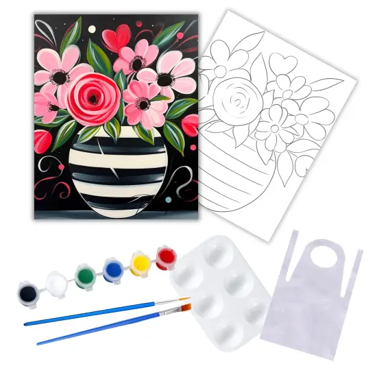 "Spring Vase" DIY Canvas Art Kit, Adult Beginner, Acrylic Paint Size 11x14 inch {1}