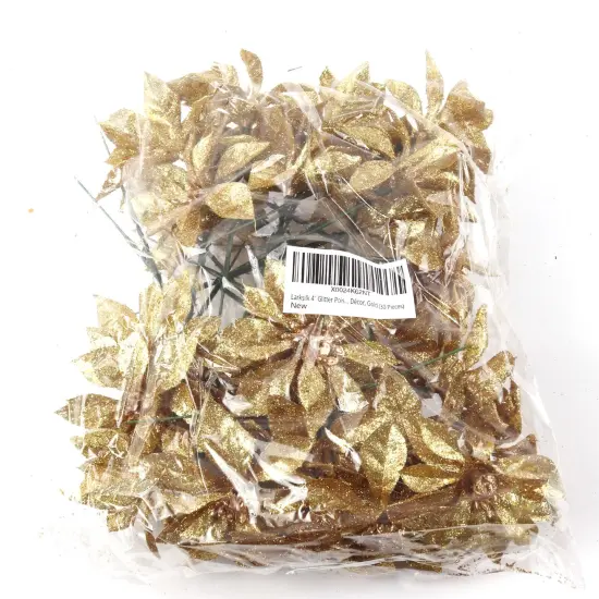 24-Pack: Sparkling Vibrant Gold Glitter Poinsettia Picks by Floral Home&reg; {3}