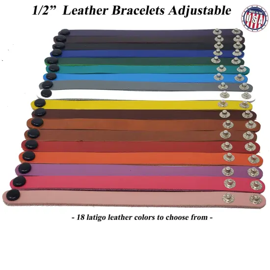10 Packs Adjustable Leather Bracelets 1/2 Inch wide in many colors &ndash; Fundraising, promotional, business gifts-Made in USA {2}