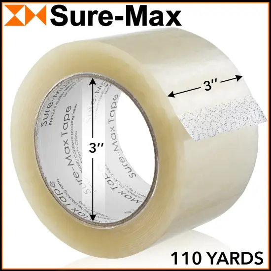 Sure-Max 24 Rolls Extra-Wide Shipping & Packing Tape (3" x 110 yard/330' each) - Moving & Adhesive Carton Sealing - 2.0mil Clear {3}
