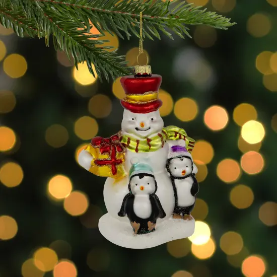 Northlight 5.25" Snowman and Penguins Hanging Glass Christmas Ornament White {3}