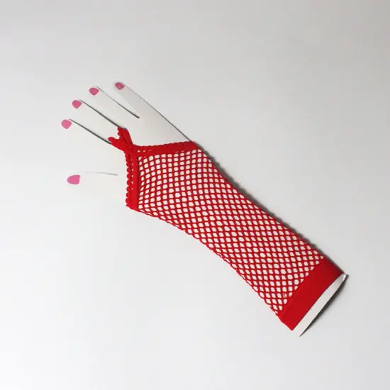 Kitcheniva Gothic Haft Arm Length Long Fishnet Gloves Fingerless For Women Red {1}