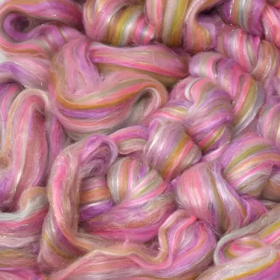 Designer Blend Merino, Tencel, Sari Silk, and Nylon Roving for Spinning and Felting. Fancy, Colorful, Exotic - Limited Edition. Tea Party {3}