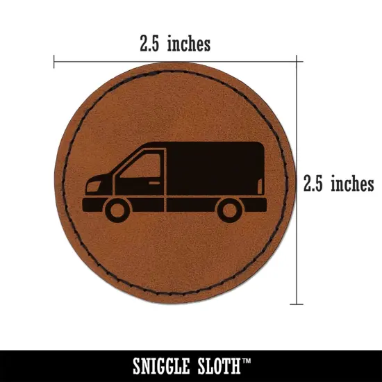 Work Cargo Van Automobile Vehicle Round Iron-On Engraved Faux Leather Patch Applique - 2.5" Brown {2}