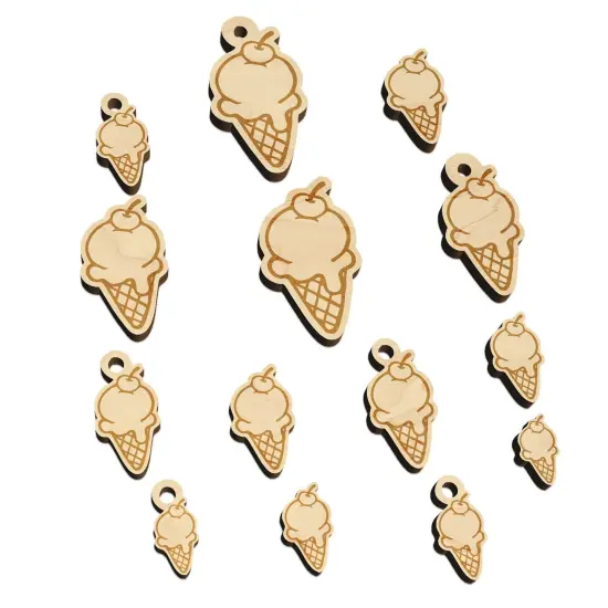 Hand Drawn Cute Ice Cream Cone Doodle Mini Wood Shape Charms Jewelry DIY Craft {7}