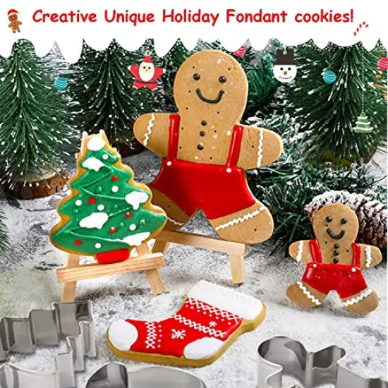 8 Pcs Christmas Cookie Cutters, Winter Holiday Cookie Cutter Set, Stainless Steel Metal Cutter with Gingerbread Men,Christmas Tree,Snowflake, Candy Cane, Angel, Santa Face,Stocking,Mitten {4}