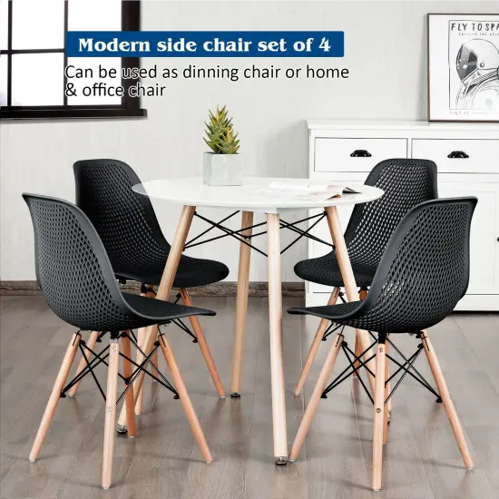 4 Pieces Modern Plastic Hollow Chair Set with Wood Leg Black {2}
