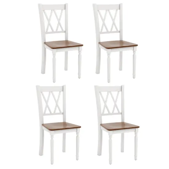 Set of 4 Wooden Farmhouse Kitchen Chairs with Rubber Wood Seat {3}