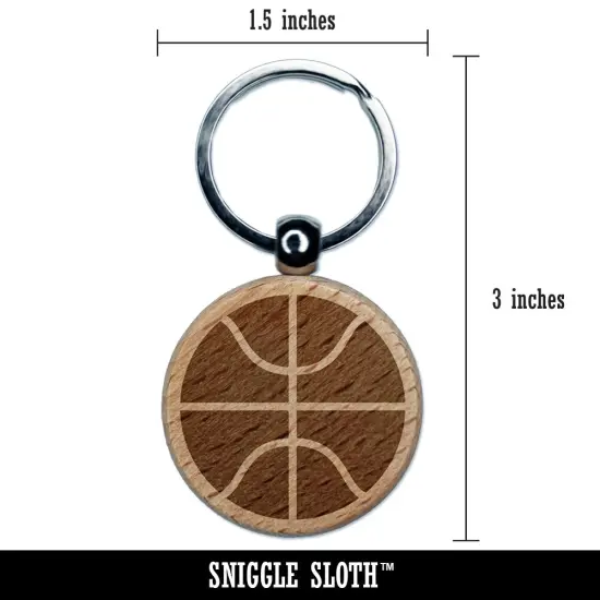 Basketball Sports Ball Engraved Wood Round Keychain Tag Charm {2}