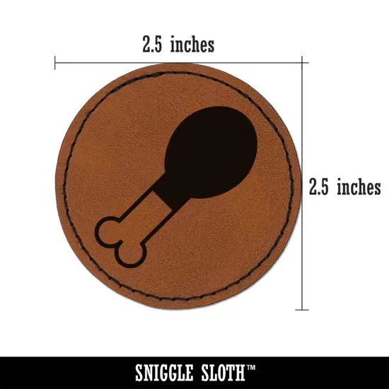 Chicken Leg Round Iron-On Engraved Faux Leather Patch Applique - 2.5" Brown {3}