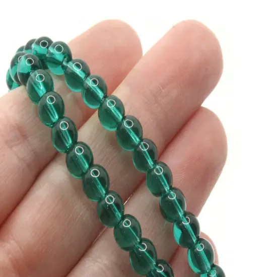 54 6mm Green Smooth Round Glass Beads {4}