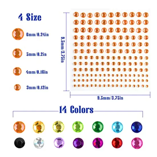 2310 Pieces Self Adhesive Rhinestone Gem Stickers for Face Nail Body Makeup Festival,4 Size 14 Sheets Bling Jewels Stickers for Kids DIY Craft Card Decorations {6}