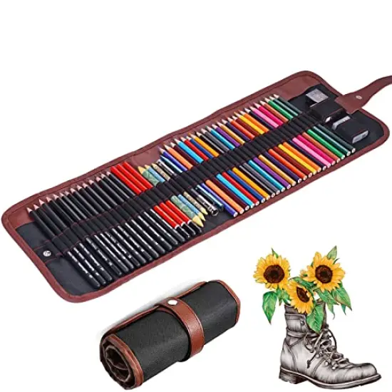 Heshengping Sketch & Drawing Art Pencil Kit-50 Piece Set, Include 24 Color Pencil(For Adult Kid Coloring Books) & Graphite Charcoal-Pencil Etc., Art Supply Ideal for Adult, Kid,Student, Beginner {1}