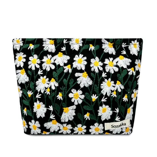 Wrapables Cosmetic Pouch, Makeup and Toiletry Travel Bag, Embroidered Daisy {1}