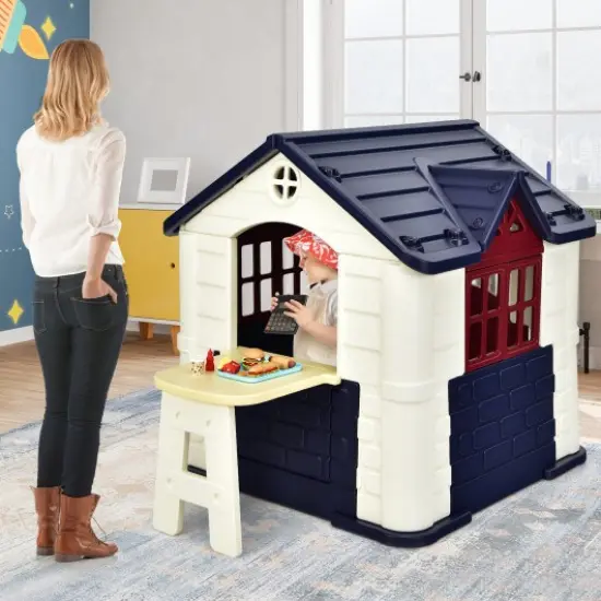 Indoor and Outdoor Games Cottage with Working Doors and Windows Blue {1}