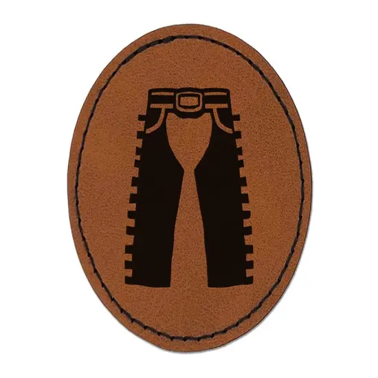 Cowboy Rodeo Pants Chaps Chaparreras Round Iron-On Engraved Faux Leather Patch Applique - 2.5" Brown {1}