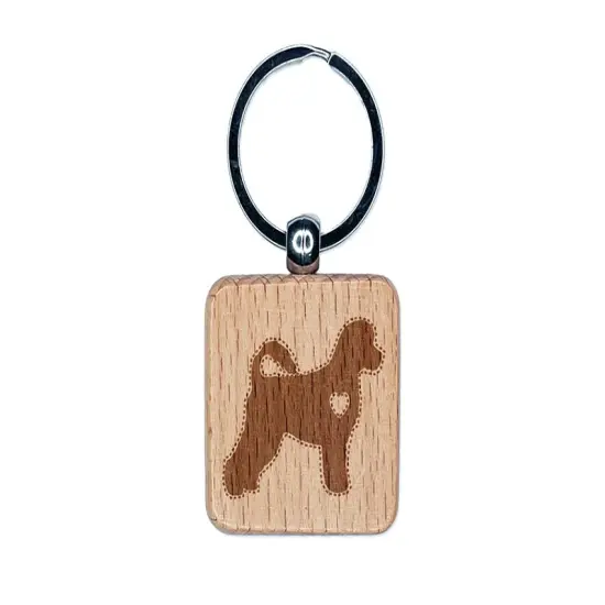 Portuguese Water Dog with Heart Engraved Wood Square Keychain Tag Charm {1}