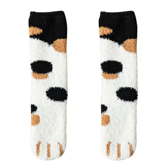 Kitcheniva Women Coral Velvet Cartoon Cat-Claw Winter Socks {2}