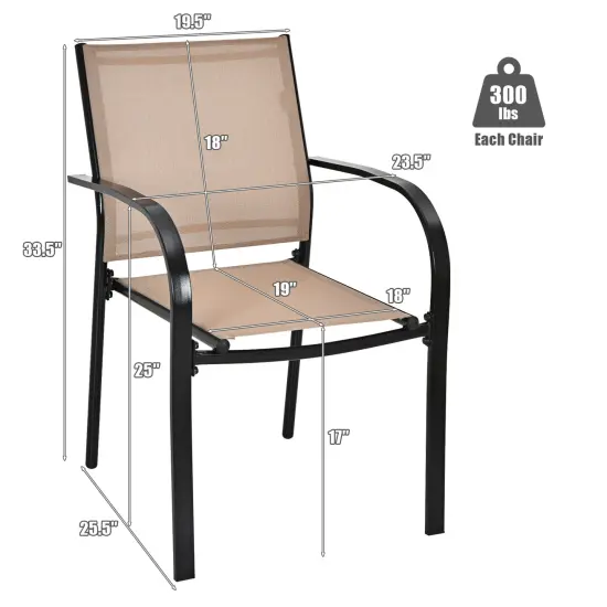 Set of 2 Patio Stackable Dining Chairs with Armrests Garden Deck-Brown {5}