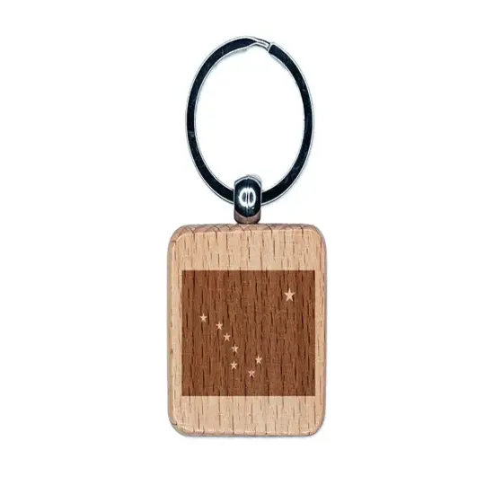 Alaska State Flag Engraved Wood Square Keychain Tag Charm {1}
