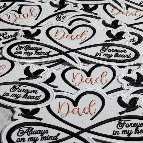 Memorial Infinity Collection: Patch Party Club, "DAD" Eternal Remembrance 1-pc, Iron-On Embroidered Patch, Sz 6", Tribute Honoring Loved One {5}