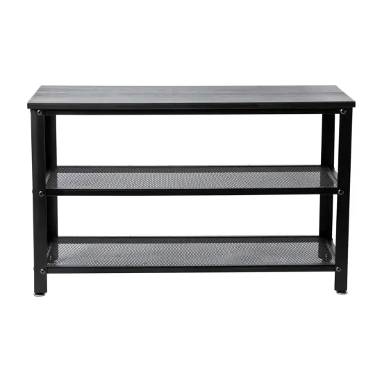 Emma and Oliver Isla 3-Tier Storage Bench with Metal Mesh Shelves for Entryway, Mudroom, or Bedroom Black Wash {3}