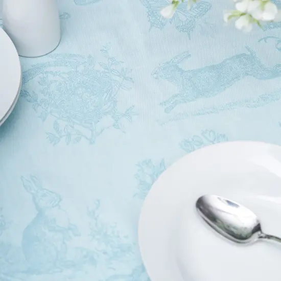 Bunny Rabbit Blue Jacquard Easter Tablecloth Topper 54" x 54" {2}