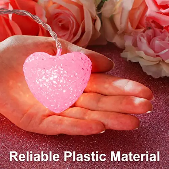 16 Feet/ 5 m 20 LED Heart String Lights Valentine's Day Heart Plastic Light Set Battery Operated Fairy String Lights for Valentines, Wedding, Christmas, Birthday Party Decor (Pink) {6}