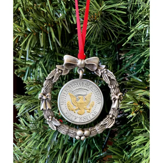 Presidential Seal 2 Tone JFK Half Dollar Wreath Ornament  {2}