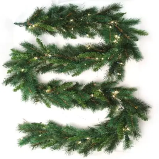 9ft Pre-Lit Artificial Majestic Pine Garland - 160 Realistic Tips, 100 White Plug-In Lights, Ideal for Holiday, Home & Event Decor - All-Season Use - 2024 Christmas Collection, Floral Home by Artificial Flowers {1}