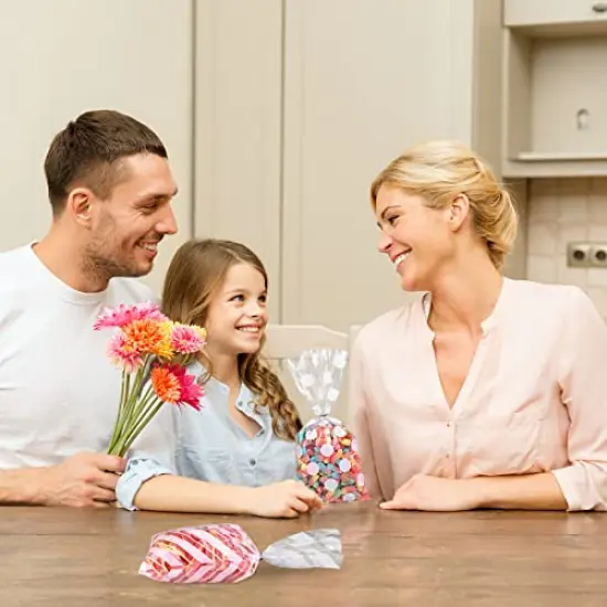 100 Pack White Cellophane Bags Plastic Candy Bags Gift Bags Goodie Bags with Twist Ties for Valentine, Birthday, Gift Cookie Snack Packing Party Favor Supplies {5}